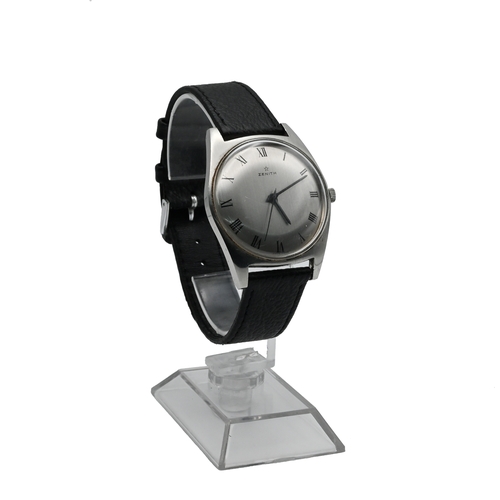 249 - Zenith, a gentleman’s stainless steel dress watch, with a brushed silvered dial and black roman nume... 