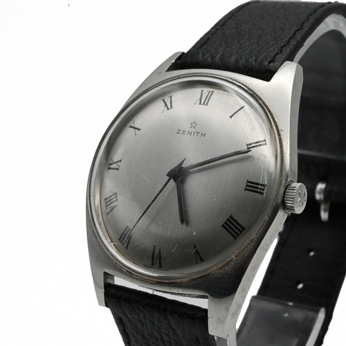 249 - Zenith, a gentleman’s stainless steel dress watch, with a brushed silvered dial and black roman nume... 