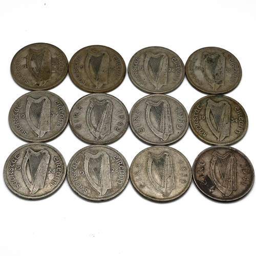 259 - A selection of 12 silver half crowns minted for use in Ireland between 1928 and 1942. The coins incl... 