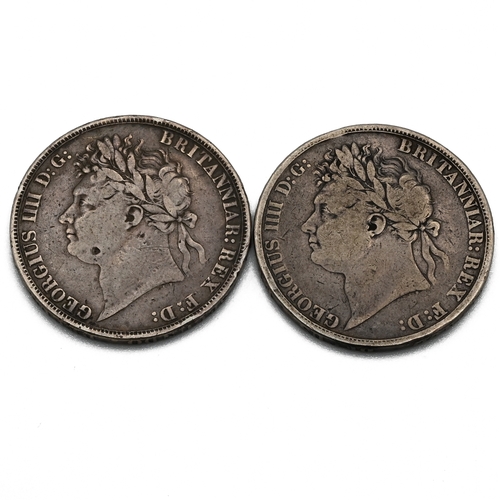 271 - A pair of King George IV silver five shillings crown coins, both dated 1821 and minted in sterling s... 