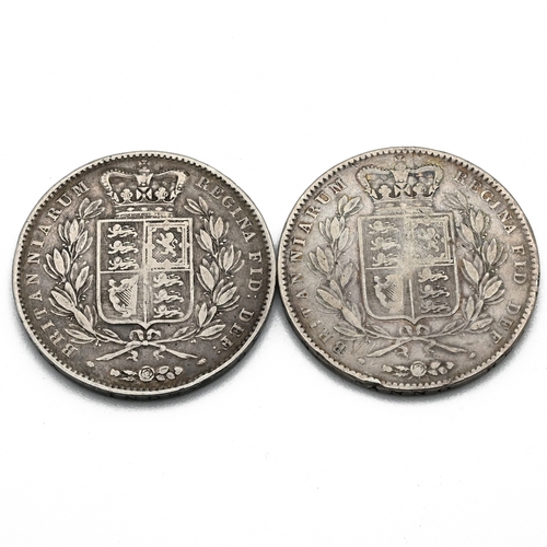 273 - A pair of early Victorian 'Young Head' silver five shillings crown coins dated 1844 and 1845, made o... 