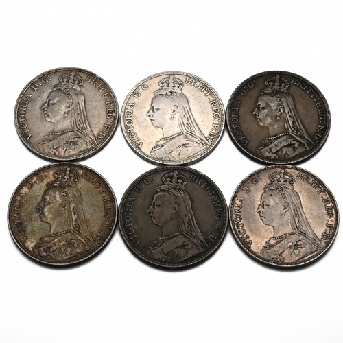 274 - A collection of six Queen Victoria 'Jubilee Head' silver five shillings crown coins, being a full 18... 