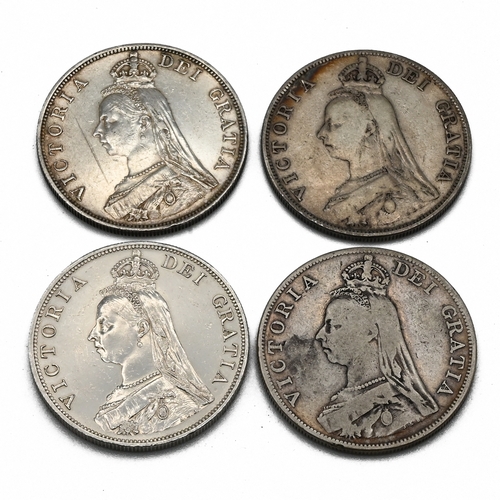 279 - A date run of four silver double florin or four shillings coins from the reign of Queen Victoria fea... 