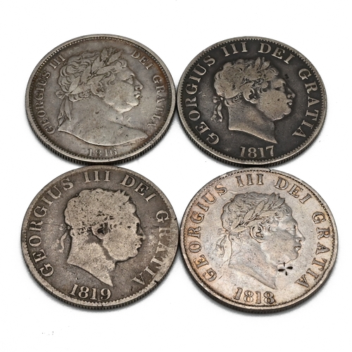 280 - A selection of four sterling silver King George III Half Crown coins minted in the years 1816-1819.T... 