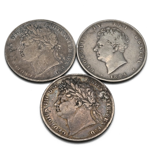 281 - A type set of the three types of half crown coins issued during the reign of King George IV. The lot... 