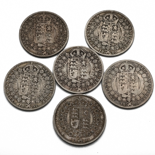 283 - A date run of the sterling silver Queen Victoria 'Jubilee Head' half crown coins issued between 1887... 