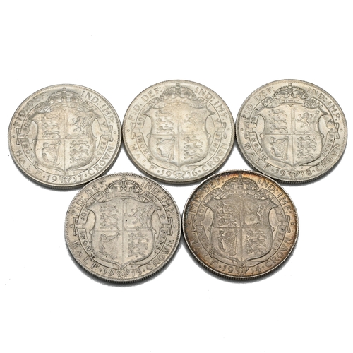 287 - A group of five sterling silver half crown coins issued during the first world war under the reign o... 