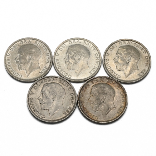 287 - A group of five sterling silver half crown coins issued during the first world war under the reign o... 