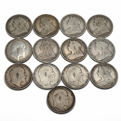 289 - A group of 13 sterling silver two shillings florin coins issued during the reigns of Queen Victoria ... 