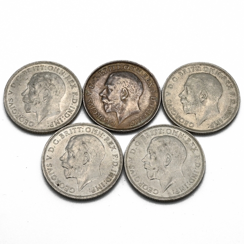 290 - A group of five sterling silver two shillings florin coins making a date run 1914-1918, the years of... 