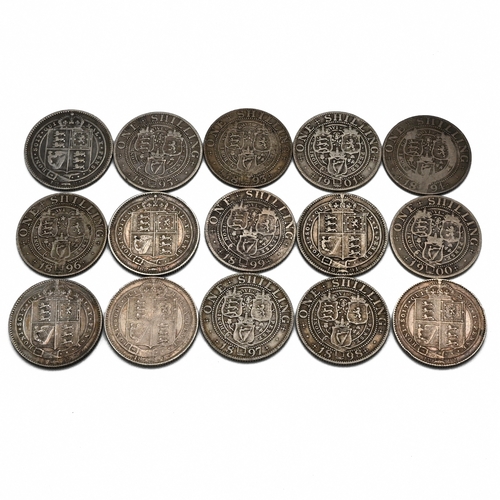 293 - A date run of 14 sterling silver one shilling coins to include all of the dates with the 'Jubilee He... 