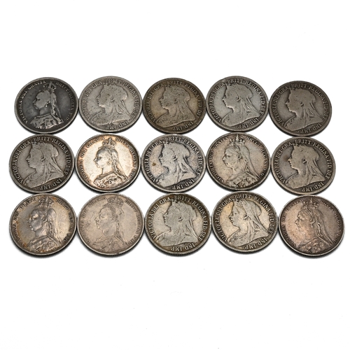 293 - A date run of 14 sterling silver one shilling coins to include all of the dates with the 'Jubilee He... 