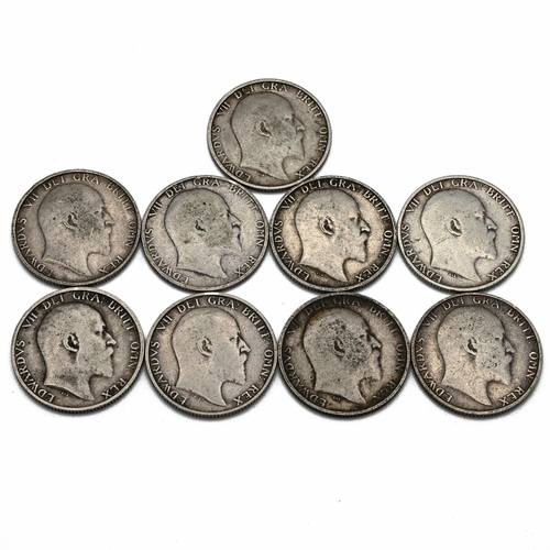 294 - A full date run of 9 sterling silver one shillings coins minted during the reign of King Edward VII ... 