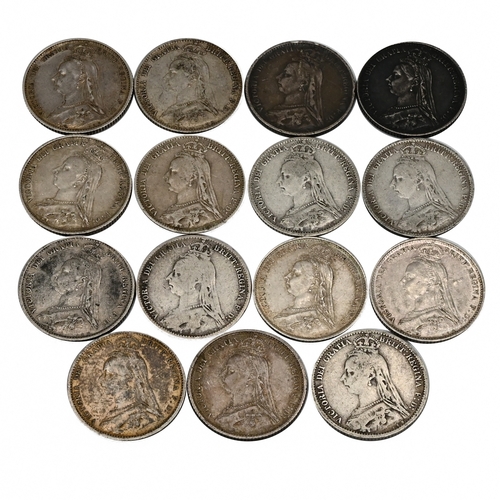 296 - A group of 15 sterling silver sixpences issued during the reign of Queen Victoria, all of these coin... 