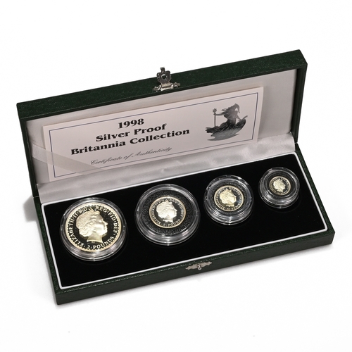 336 - 1998 Royal Mint Silver Britannia Collection - of four coins to include: 1x Ounce Fine Silver £2; 1x ... 