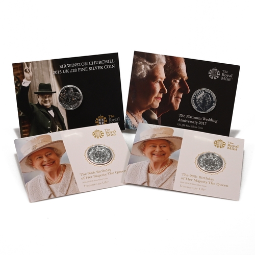 340 - A selection of four Royal Mint £20 Denomination Fine Silver Coins to include: 2015 Winston Churchill... 