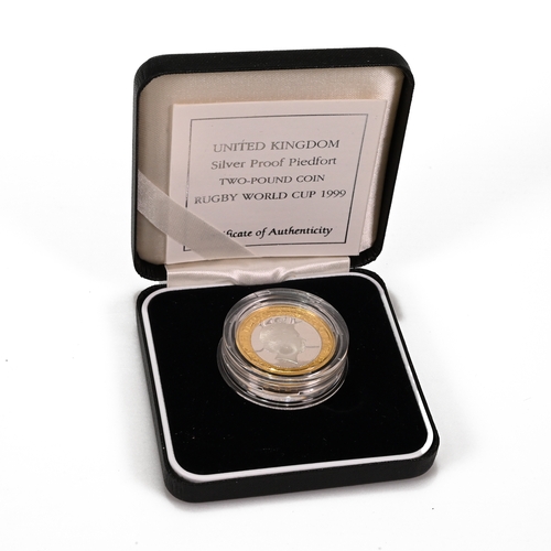 357 - 1999 Royal Mint, Rugby World Cup Silver Proof Piedfort £2 Coin featuring a holographic centre, makin... 