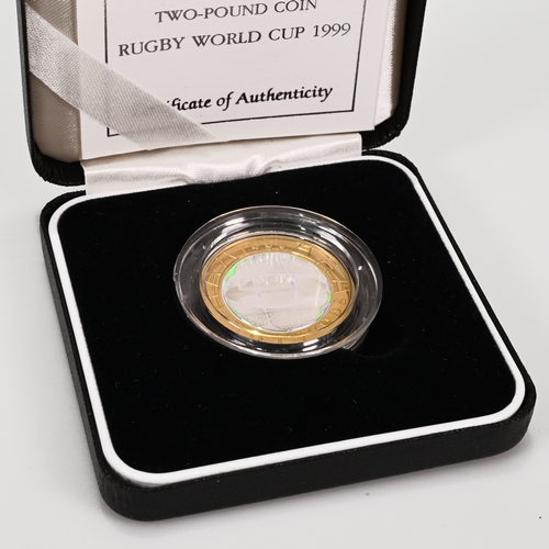 357 - 1999 Royal Mint, Rugby World Cup Silver Proof Piedfort £2 Coin featuring a holographic centre, makin... 