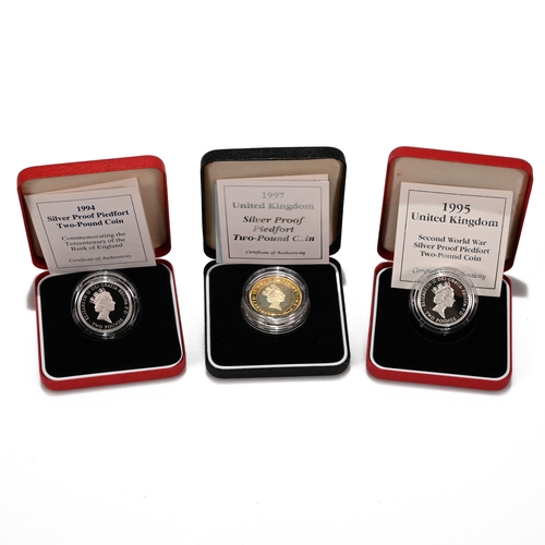 358 - 1994-1997 Silver Proof Piedfort £2 Coins issued by the Royal Mint to include: 1994 Tercentenary of t... 