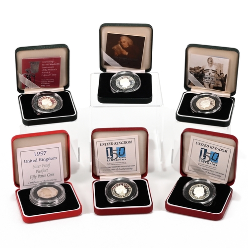 360 - Assortment of Royal Mint Silver Proof Piedfort Fifty Pence Coins to include: 1997 Britannia; 2x 2000... 