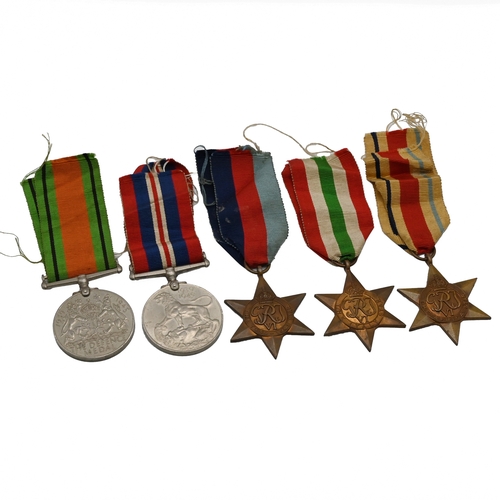 376 - A group of five medals awarded for service in the Second World War comprising 1939-1945 Star, Africa... 