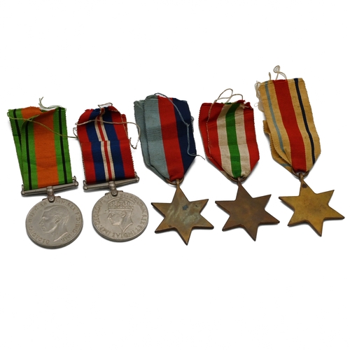 376 - A group of five medals awarded for service in the Second World War comprising 1939-1945 Star, Africa... 