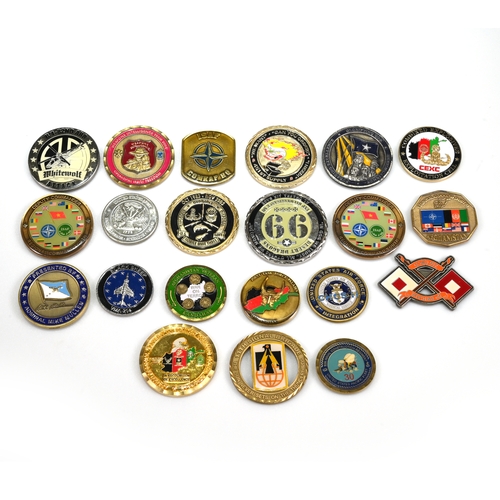 385 - A group of twenty one early 21st Century Military US challenge coins collected during the Afghanista... 