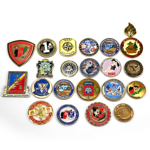 386 - A group of twenty one early 21st Century Military US challenge coins collected during the Afghanista... 