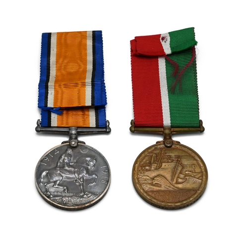 396 - A pair of World War One medals issued to Charles E Sales, comprising the silver 1914-1918 War Medal ... 