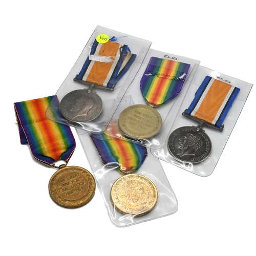 397 - A group of five medals belonging to three different individuals for service in the First World War, ... 