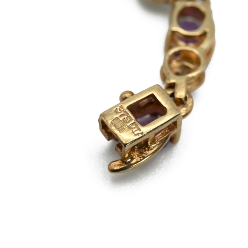 4 - A 9 carat gold amethyst and diamond bracelet, 18 cm long; with a pair of similarly set squarecluster... 