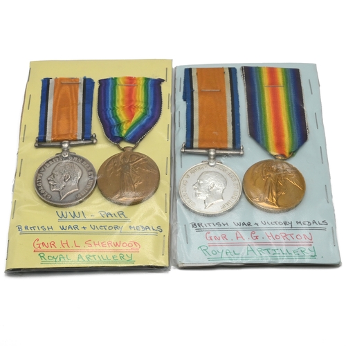 401 - Two groups of World War One medals each comprising a 1914-18 War Medal and a Victory Medal awarded t... 