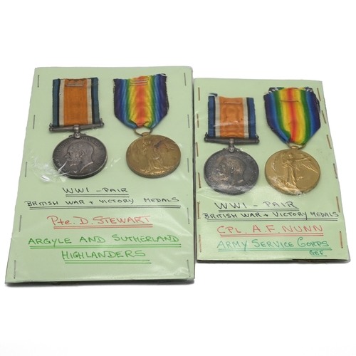 406 - Two groups of World War One medals each comprising a 1914-18 War Medal and a Victory Medal awarded t... 