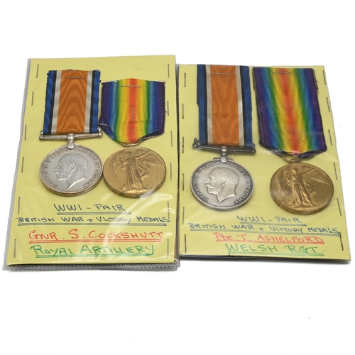 408 - Two groups of World War One medals each comprising a 1914-18 War Medal and a Victory Medal awarded t... 