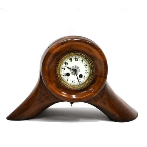 415 - A WW1 RAF BE12 wooden Propellor hub converted to a clock case. Contains a late 19th Century French M... 