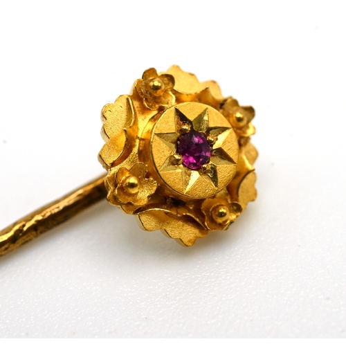44 - A 15 carat gold stickpin; a lady’s 9 carat gold wrist watch, head only; two pairs of 9 carat goldear... 