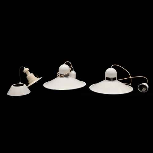 446 - Two 1970's Danish hanging ceiling lights with original off white finish, and one smaller vintage cei... 