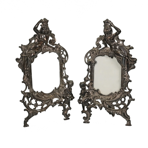 451 - Pair of early 20th Century cast metal standing frames. Decorated in the Rococo style the reverses ar... 