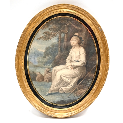 454 - Thomas Cheesman (1760-circa 1835) - Young Lady dressed as a Shepherdess in a Landscape. Stipple engr... 