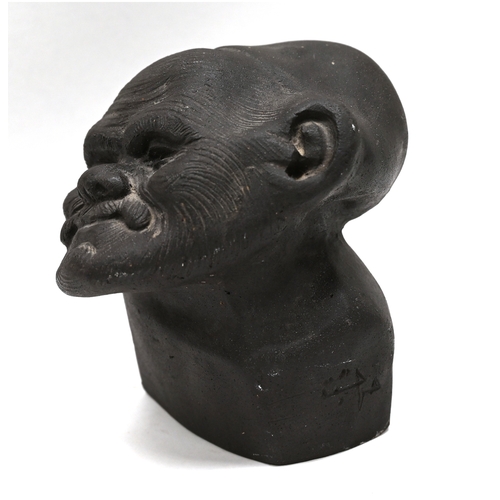 455 - Hassan Heshmat, (Egyptian 1920-2006). A clay bust depicting a man leaning his head to one side, sign... 