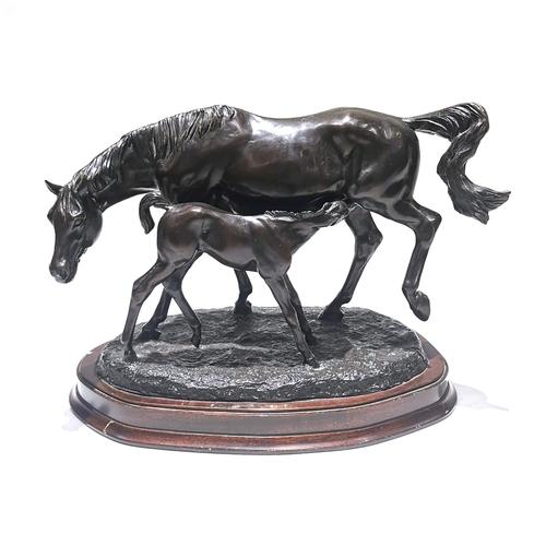 461 - Gill Parker (born 1951) - Mare and Suckling Foal - bronze with a dark brown patina, signed 'Gill Par... 