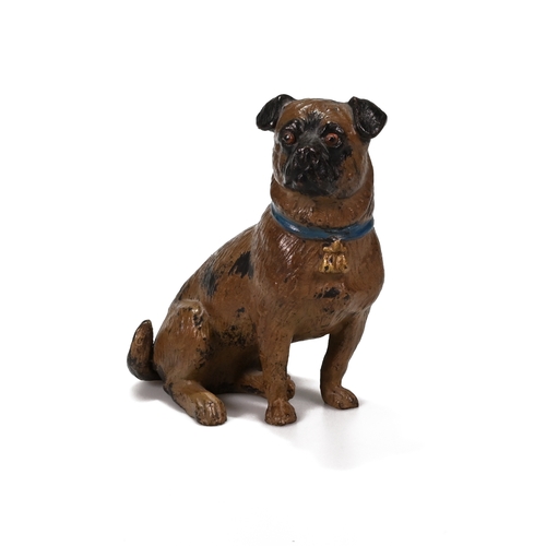 472 - A 20th century Austrian cold painted bronze model of a standing pug dog, the back stamped Berg fro F... 