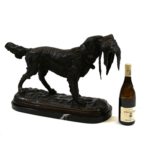 475 - Large bronze of a retriever dog carrying a pheasant, on a bronze ground bearing an inscription PIRRE... 