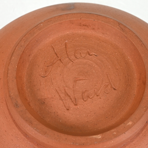 487 - Mid to late 20th century studio pottery by Alan Ward of brown ground items to include  a footed scal... 