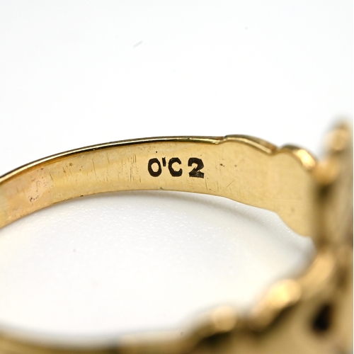 49 - A 9 carat gold Masonic ring, finger size Z+4.5; a Clodagh ring; a 9 carat gold hematite warriors hea... 