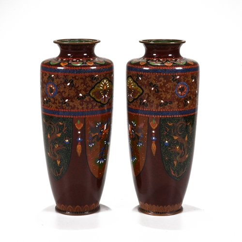 490 - A Pair of early 20th Century Meiji period Japanese cloisonné vases bearing the mark of the renowned ... 