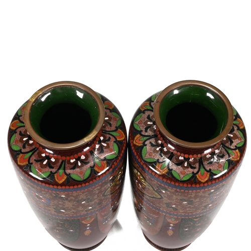 490 - A Pair of early 20th Century Meiji period Japanese cloisonné vases bearing the mark of the renowned ... 