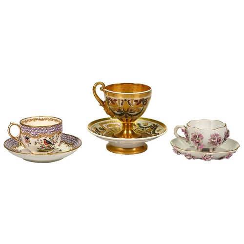 496 - A collection of three good 19th Century cups and saucers comprising: A Bourbon Restoration Period (1... 