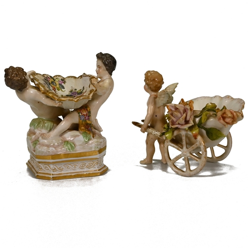 498 - Two 19th Century bonbon dishes. The first in the form of two cherubs holding a basket all decorated ... 