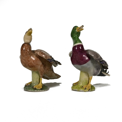 505 - A pair of polychrome ceramic figurines comprising a duck and drake by Lady Anne Gordon, bearing the ... 